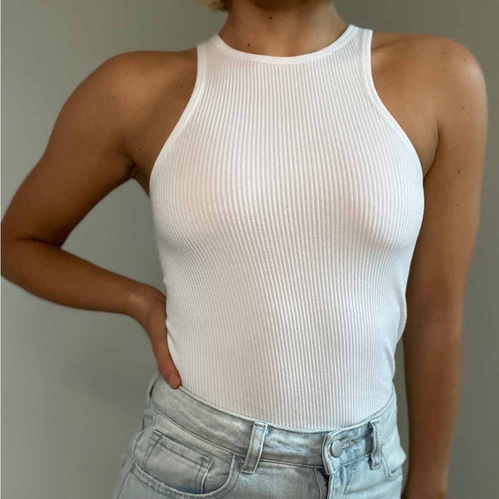 New Mix White Ribbed Tank Top